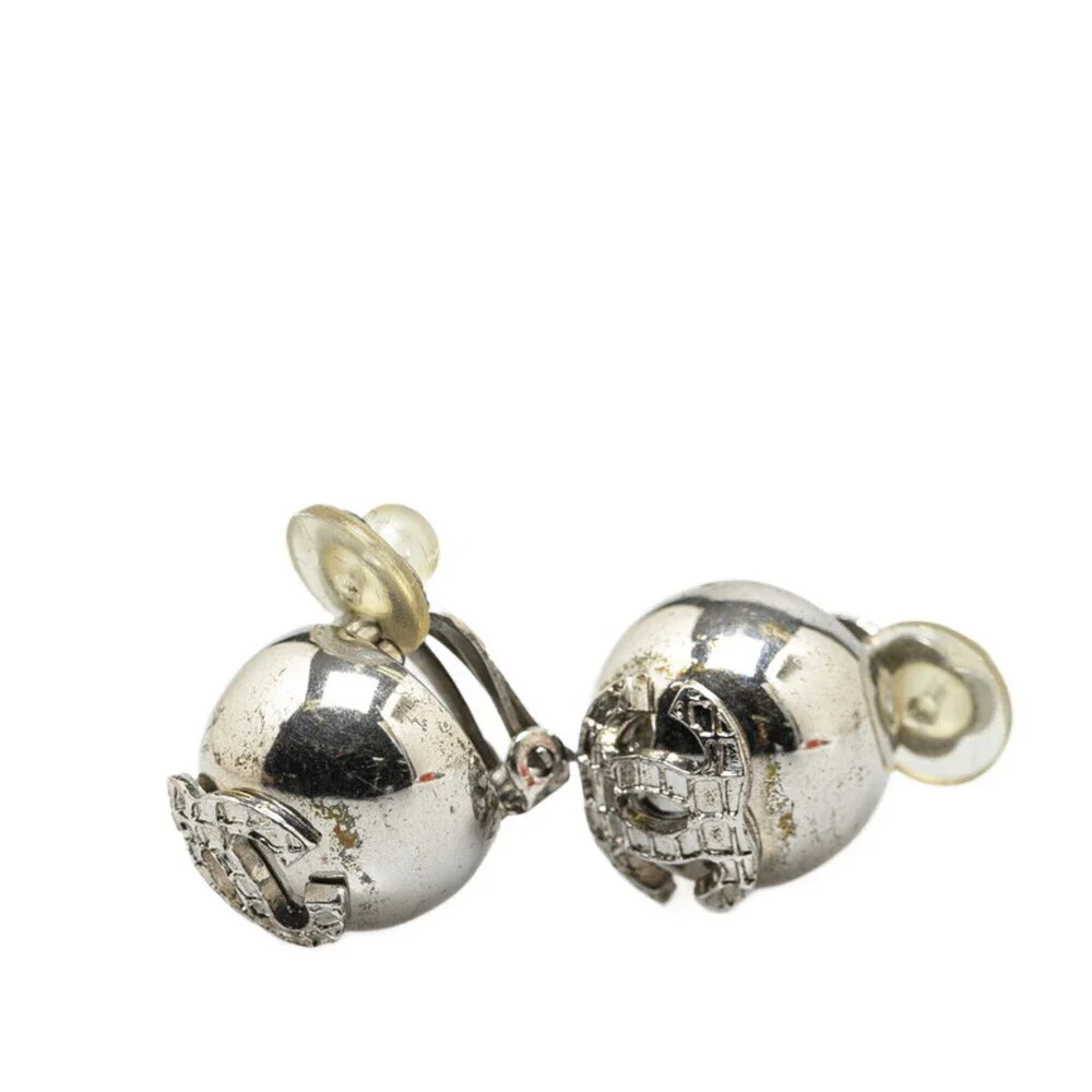 CHANEL Silver Logo Earrings